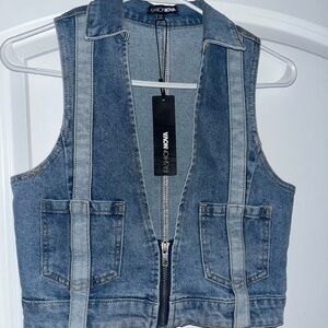 Fashion Nova Blue Denim Sleeveless Jacket